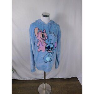 Disney Stitch Angel Hoodie Womens Medium Plush Fleece Pullover Sweatshirt Cute